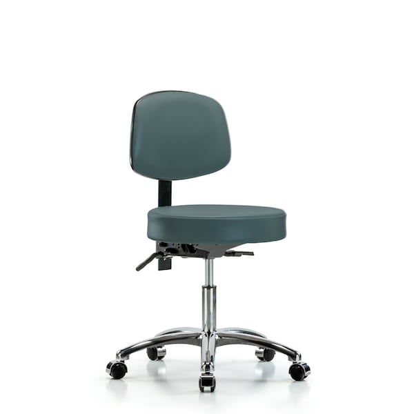 Desk Stool, Vin, Bk Chrome, Tilt, Cast, Blu