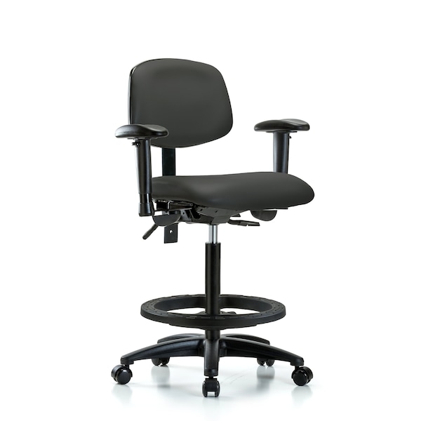 Chair, Fabric, Med Bench, CF Casters, Gry, 6-Way Adjustable, 26" to 35" Height, Charcoal