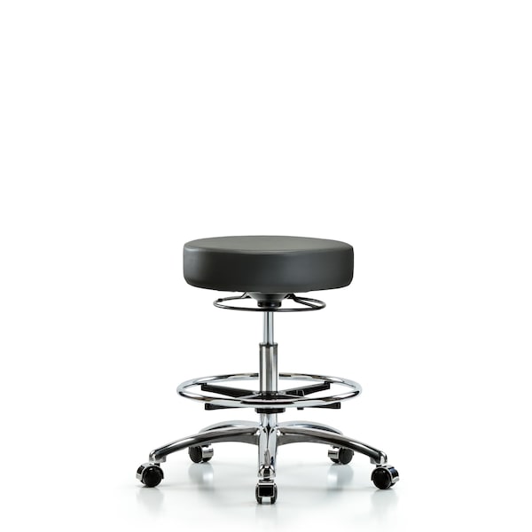 Vinyl Stool, Chrome, Med Bench, Foot Ring, Casters, Carbon