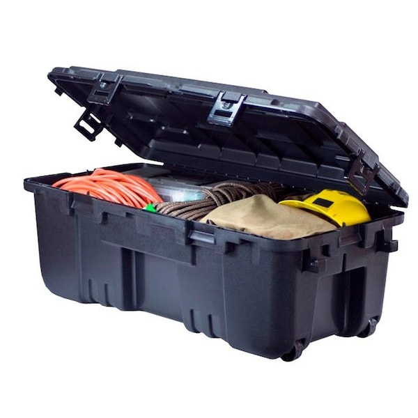 Stackable Storage Trunk W/ Lid, 27 gal, 37-3/4 in L x 18-1/4 in W x 14 in H, Black, Plastic