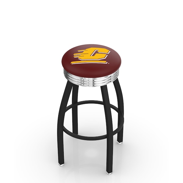 25" Blk Wrinkle Central Michigan Swivel Bar Stool, Chrome Ring