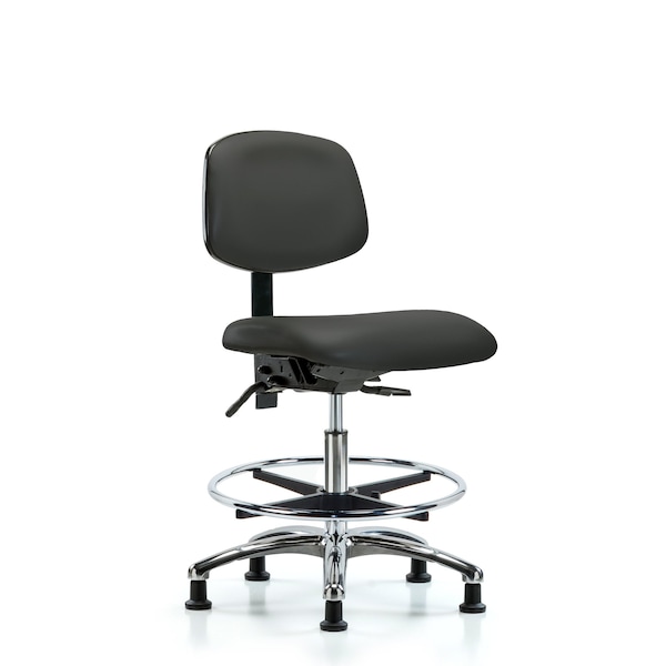 Chair, Vinyl, Med Bench, Chr CF Glides, Gry, No Arms, 22" to 29" Height, Charcoal