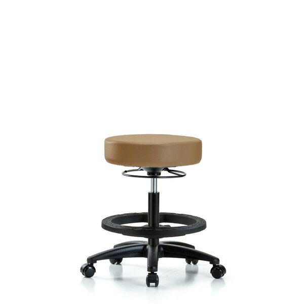 Vin Stool without Back-Medium Bench Height with Black Foot Ring and Casters in Taupe Trailblazer Vin