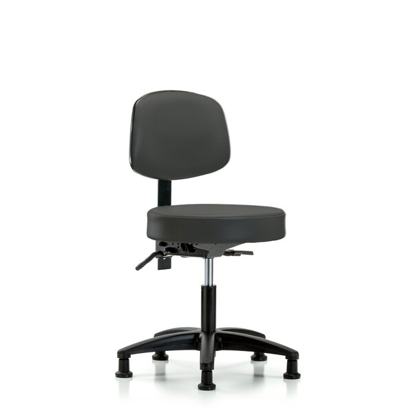 Desk Stool, Vinyl, Bk, Glides, Gry