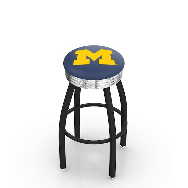 25" Blk Wrinkle Michigan Swivel Bar Stool, Chrome Ring