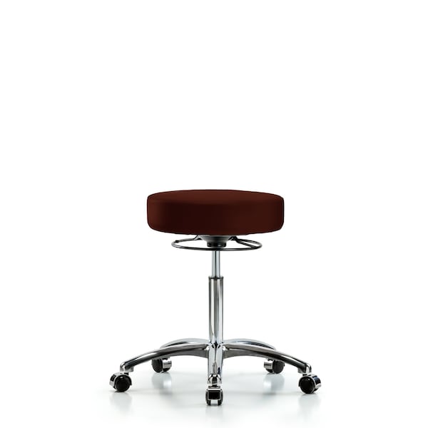 Bench Stool, Med, Chrom, Vinyl, Castrs, Burg