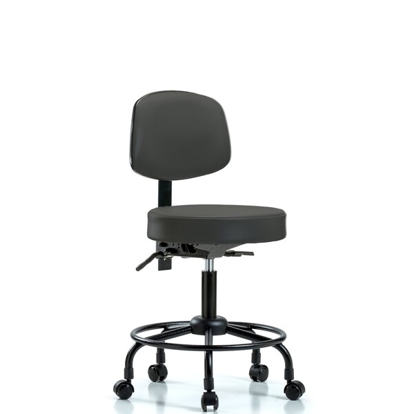 Desk Stool, Vinyl, Bk, RT, Tilt, Casters, Gry