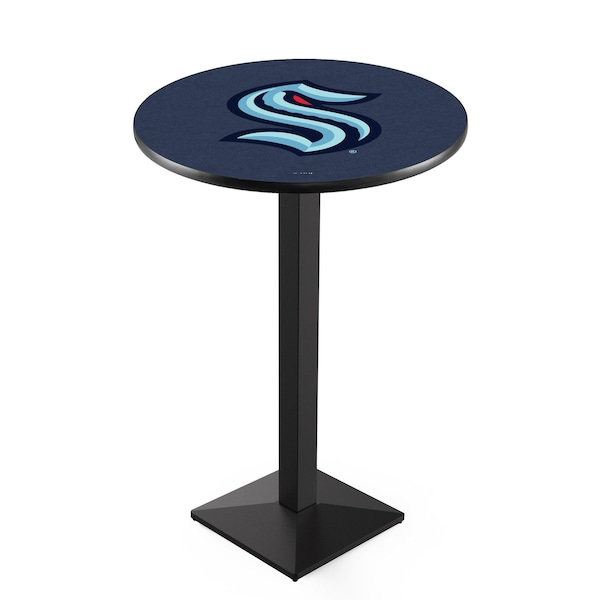 42" Black Wrinkle Seattle Kraken Pub Table with 36" dia. top