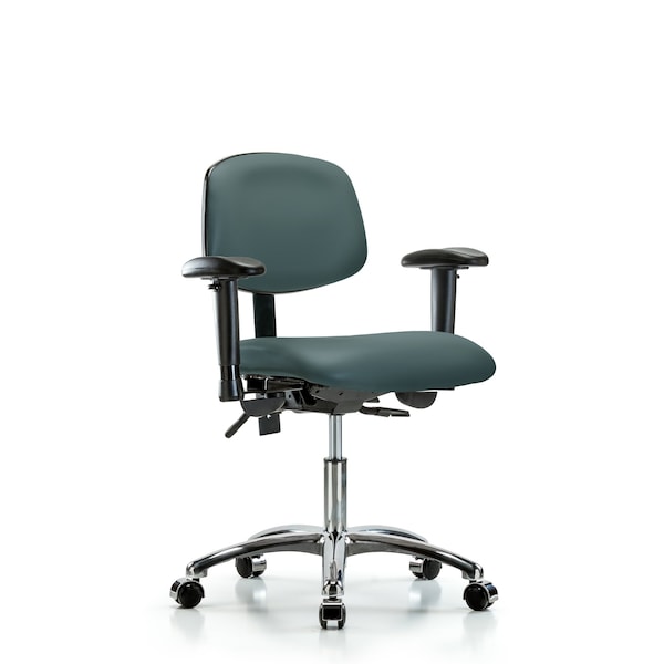 Desk Chair Desk Chair, Vinyl, Chrome AA Casters, Blu, Adjustable Arms, 18" to 23" Height, Vinyl