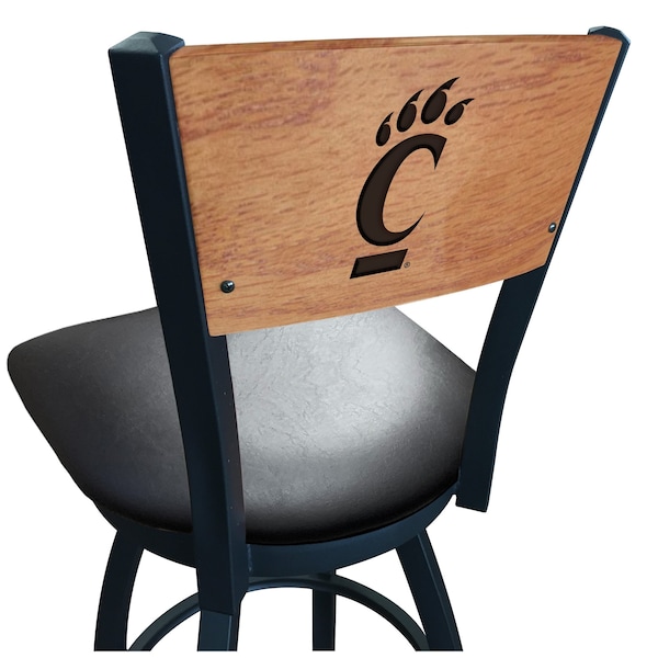 25" Blk Wrinkle Cincinnati Swivel Bar Stool, Laser Engraved Back