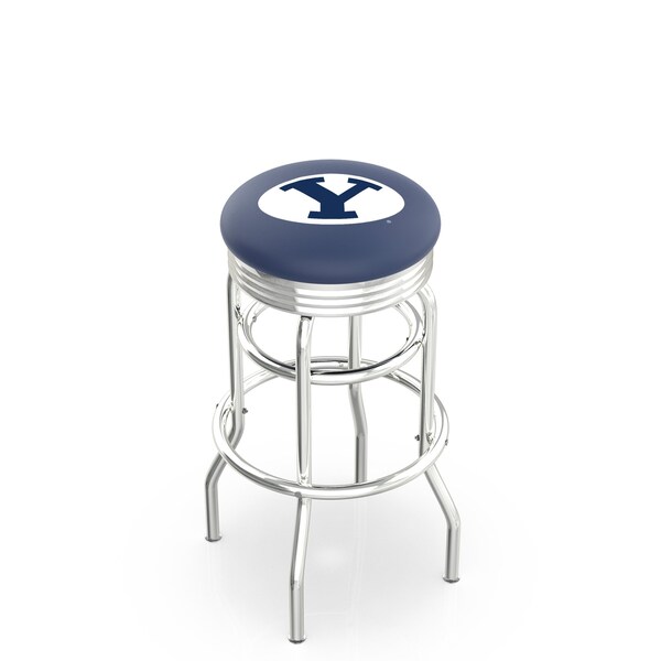 25" Chrome 2-Ring Brigham Young Swivel Bar Stool, Accent Ring