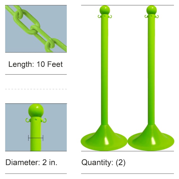 Safety Green Light Duty Stanchion & Chain Kit (2-Pack)