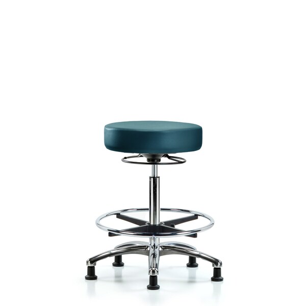 Vinyl Stool, Chrome, High Bench, Foot Ring, Glides, Royal