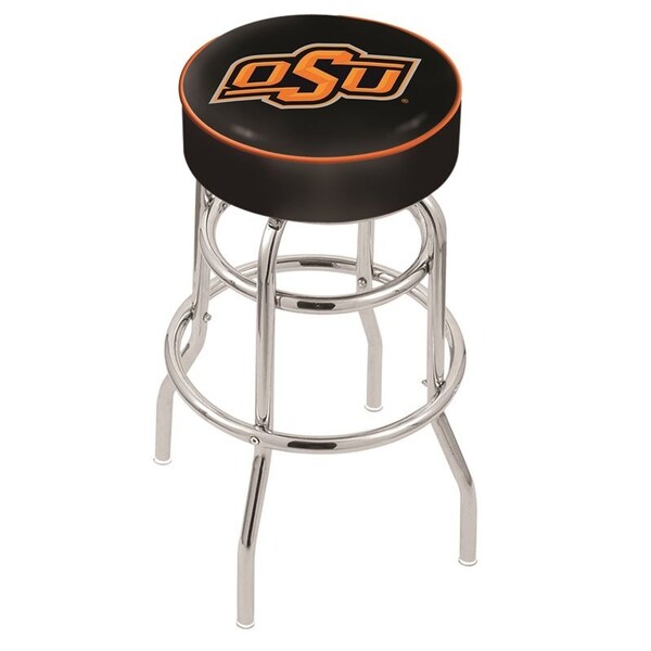 25" Oklahoma State Cushion Seat, 2-Ring Chrome Swivel Bar Stool