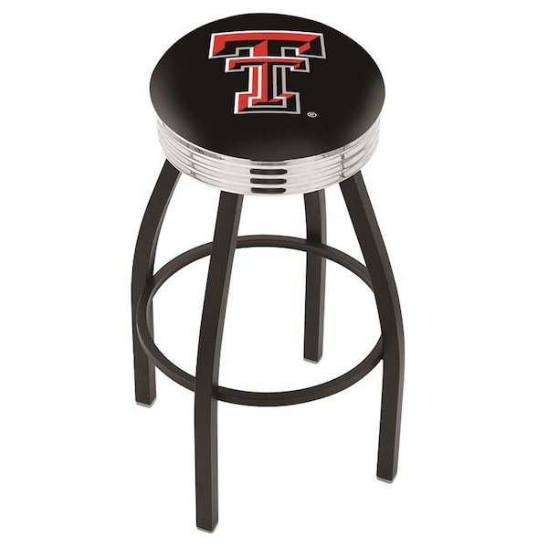 25" Blk Wrinkle Texas Tech Swivel Bar Stool, Chrome Ring