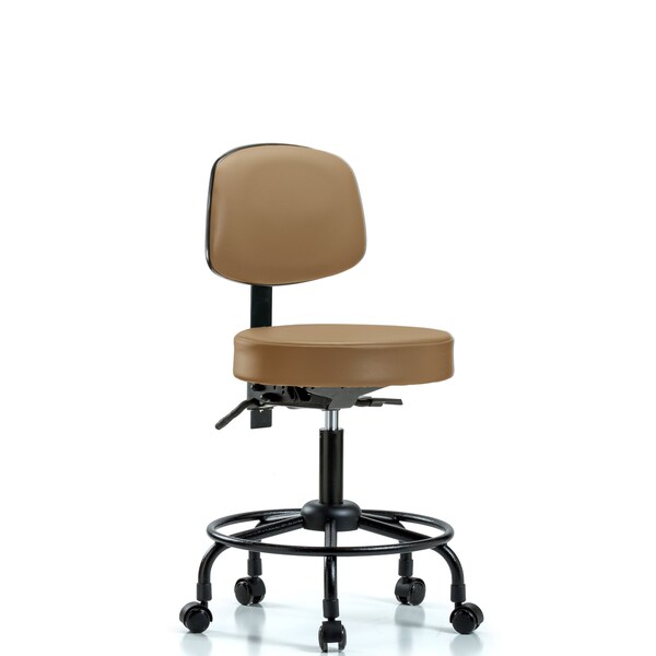 Desk Stool, Vinyl, Bk, RT, Casters, Taupe