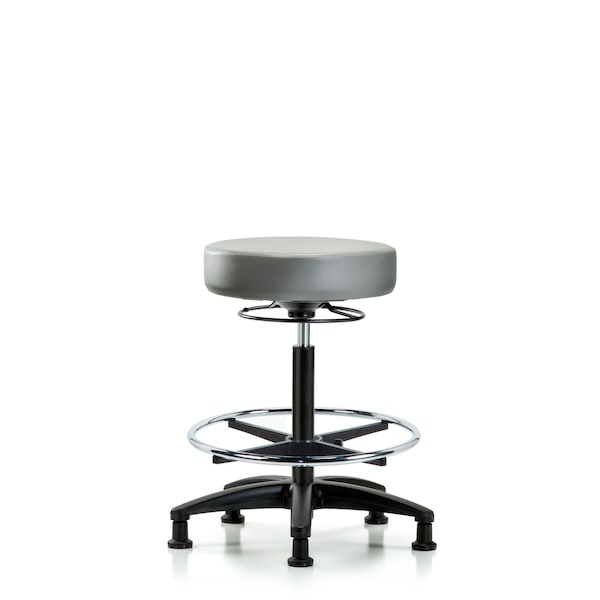 Vinyl Stool, High Bench, Foot Ring, Glides, Sterling