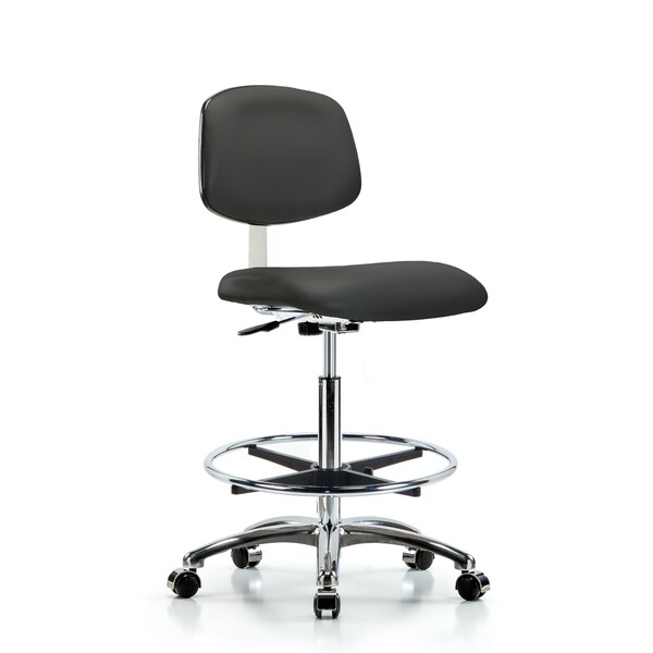 Clean Room Chair Hi Ben Chair, Vin, Chrm, CF, Cast, Gry, CL10, 26" to 35-1/2" Height, Vinyl, Charcoal