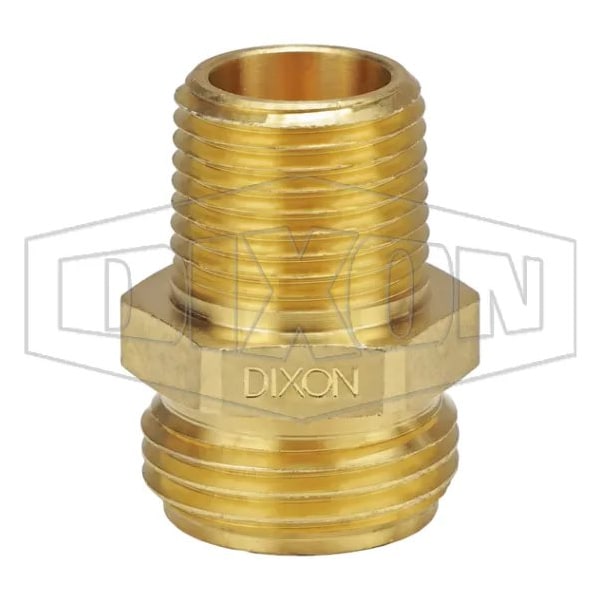 Garden Hose Adapter, 3/4-11-1/2 x 1/2-14, Male Garden Hose Thread x MNPT, 34 to 195DegF