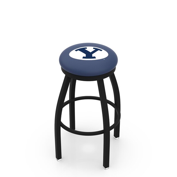 25" Blk Wrinkle Brigham Young Swivel Bar Stool, Accent Ring