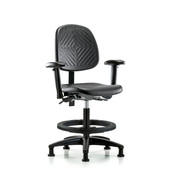 Bench Chair, Poly, Med, Bk, AA, BF Glides, 6-Way Adjustable, 19-1/2" to 27-1/2" Height, Black; Blue