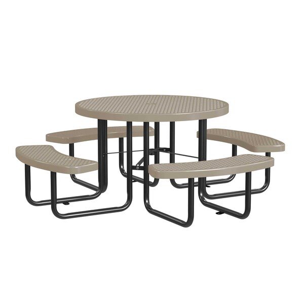 Round Picnic Table, Beige, In Ground Mount, 46 in