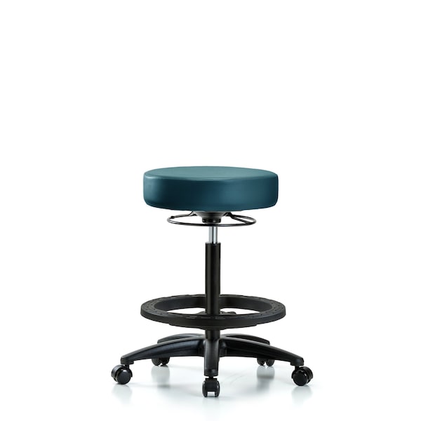 Vinyl Stool, High Bench, Foot Ring, Casters, Royal