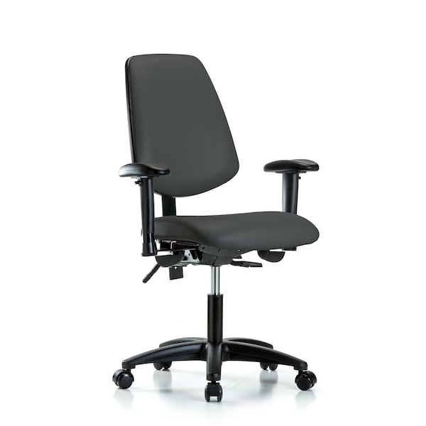 Desk Chair Adjustable Arms, 18" to 23" Height, Vinyl, Charcoal