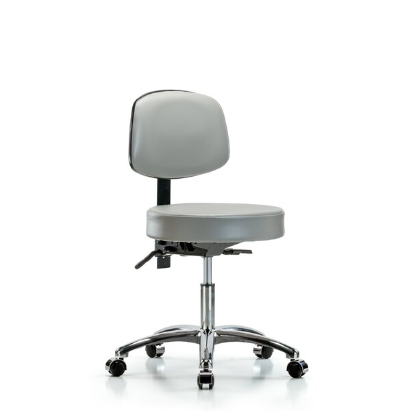Desk Stool, Vinyl, Bk, Chrome, Casters, Dov