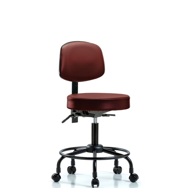 Vinyl Stool, Back, Desk, Round Tube Base, Casters, Taupe