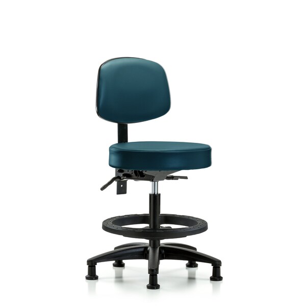 Vinyl Stool, Back, Med Bench, Tilt, Foot Ring, Glides, Royal