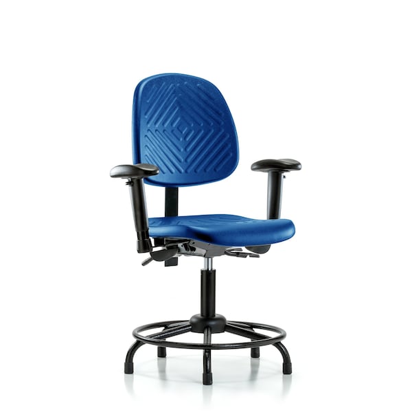 Poly Chair, Round Tube Base, Desk, Med Back, Arms, Glides, Blue