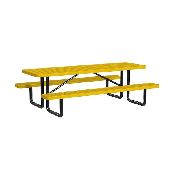 Rectangle Picnic Table, Yellow, In Ground Mount, 8 ft L