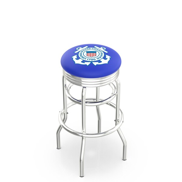 25" Chrome 2-Ring U.S. Coast Guard Swivel Bar Stool, Accent Ring