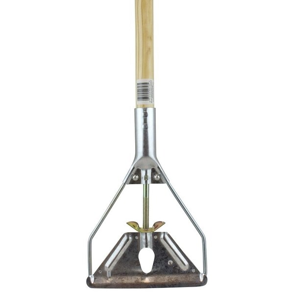 16089 Janitor Mop Stick, 54 in L, Wing Nut Screw Clamp, Lacquered WoodMetal, Silver