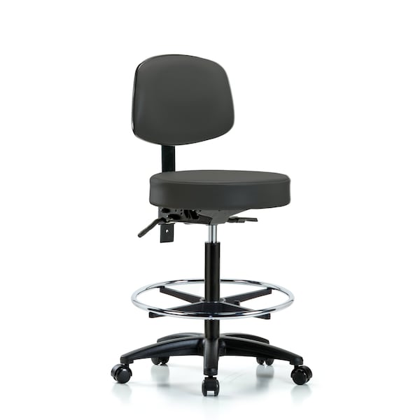 Bench Stool, Hi, Vin, Bk, CF, Casters, Gry
