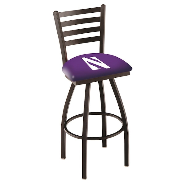 25" Blk Wrinkle Northwestern Swivel Bar Stool, Ladder Back