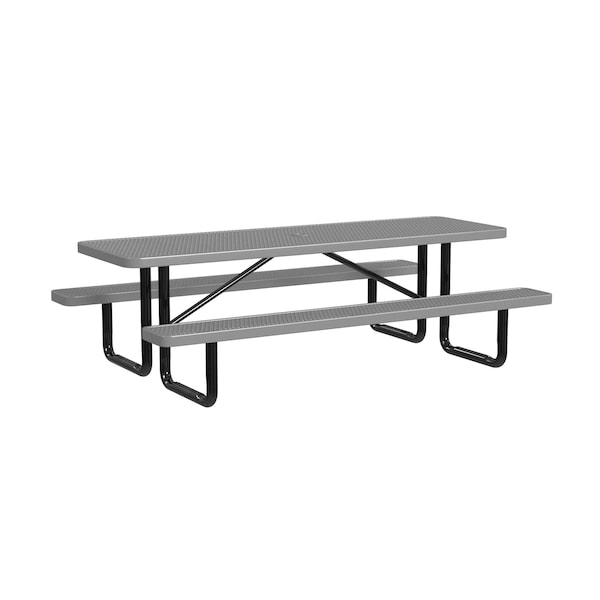 Rectangle Picnic Table, Gray, Surface Mount, 8 ft L