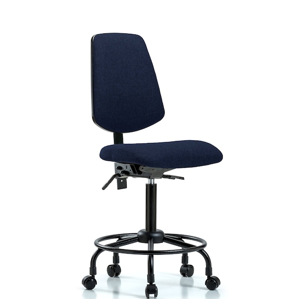 Fab Med Bench Chair, Bk, RT, Cast, Navy, No Arms, 24" to 31" Height, Dark Blue