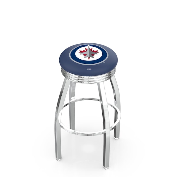 25" Chrome Winnipeg Jets Swivel Bar Stool, Accent Ring