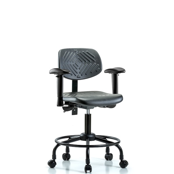 Desk Chair Desk Chair, Poly, RT AA Casters, Adjustable Arms, 19" to 23" Height, Black; Blue