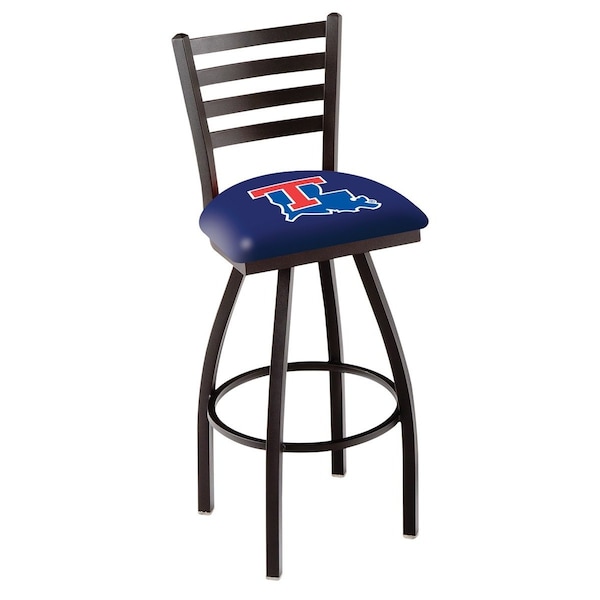25" Blk Wrinkle Louisiana Tech Swivel Bar Stool, Ladder Back