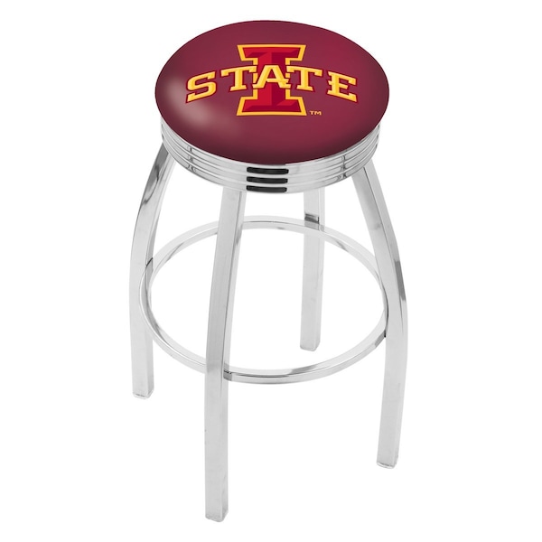 25" Chrome Iowa State Swivel Bar Stool, Accent Ring