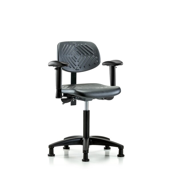 Chair, Poly, Med Bench, AA Glides, 6-Way Adjustable, 19-1/2" to 27-1/2" Height, Black; Blue
