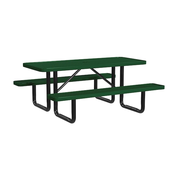 Picnic Table, Black, In Ground Mount, 6 ft L