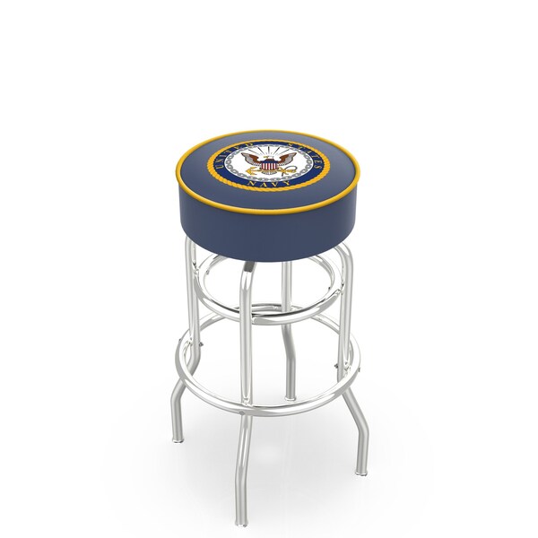 25" U.S. Navy Cushion Seat, 2-Ring Chrome Swivel Bar Stool
