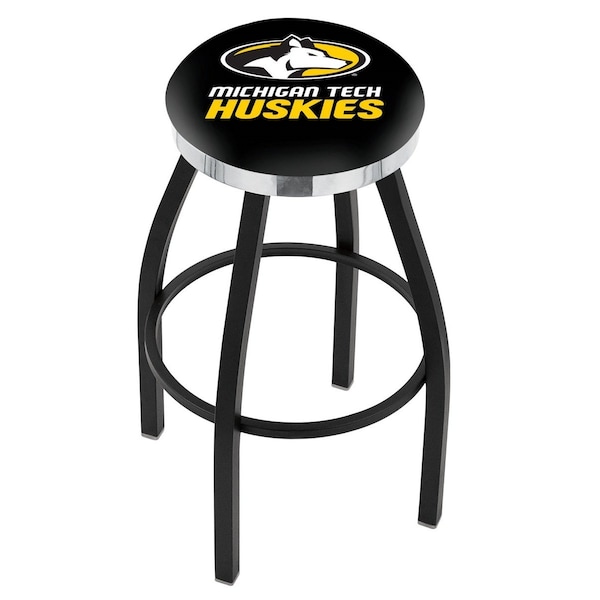 25" Blk Wrinkle Michigan Tech Swivel Bar Stool, Chrome Ring
