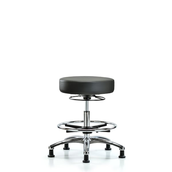 Vinyl Stool, Chrome, Med Bench, Foot Ring, Glides, Carbon