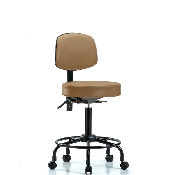 Med Bench Stool, Vinyl, Bk, RT, Cast, Taupe, Caster Type: Rolling