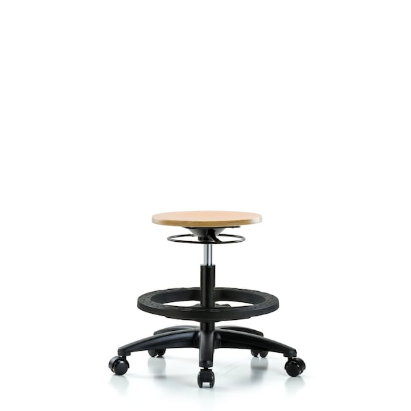 Wood Stool - Medium Bench Height with Black Foot Ring and Casters